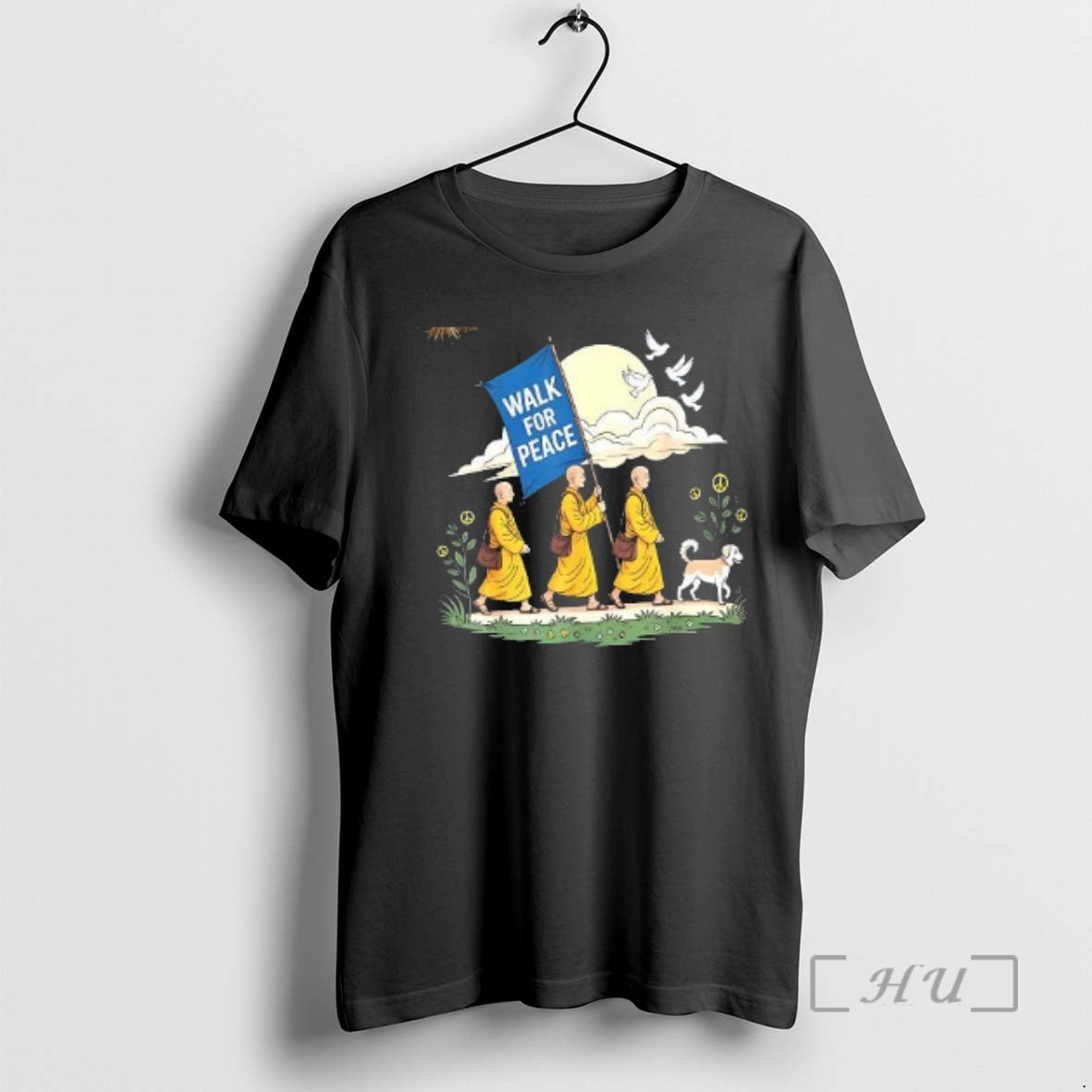 Trending Walk For Peace Aloka Dog And Buddhist Monks Journey T-Shirts, Hoodie, Sweatshirt | PopFlextees.com
