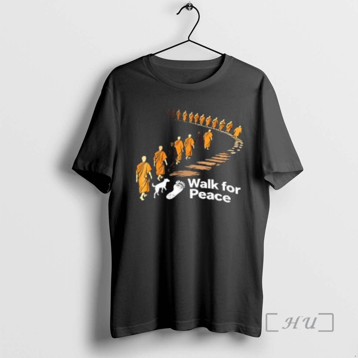 Trending Walk For Peace Graphic Of Monks And Dog T-Shirts, Hoodie, Sweatshirt | PopFlextees.com