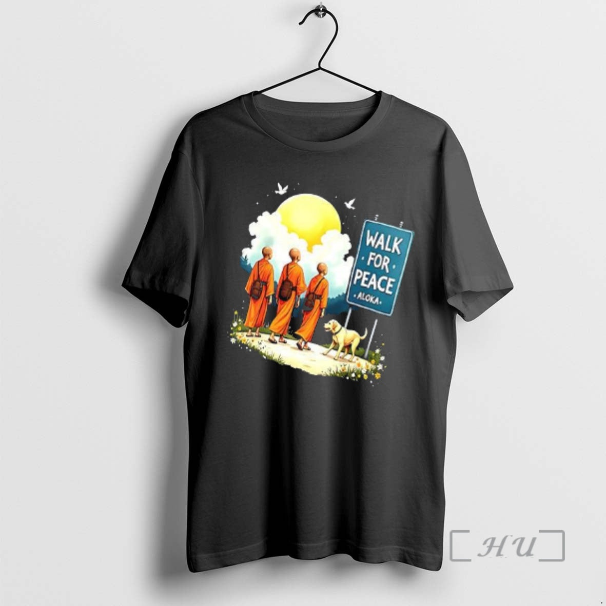 Trending Walk For Peace Like Monks And Aloka Dog Sun And Sign Premium T Shirts Hoodie, Sweatshirt | PopFlextees.com