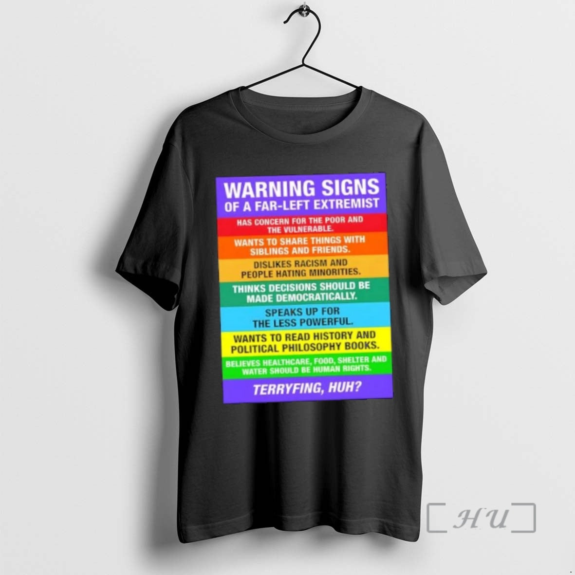 Trending Warning Signs Far Left Extremist Terryfing Huh T-Shirts, Hoodie, Sweatshirt