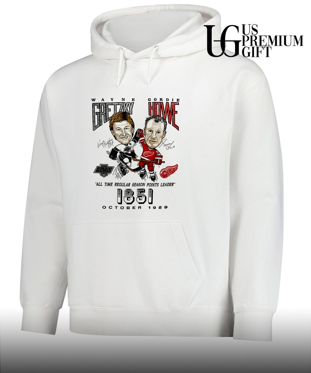 Wayne Gretzky vs Gordie Howe hockey all time regular season points leader 1851 caricature signature shirt