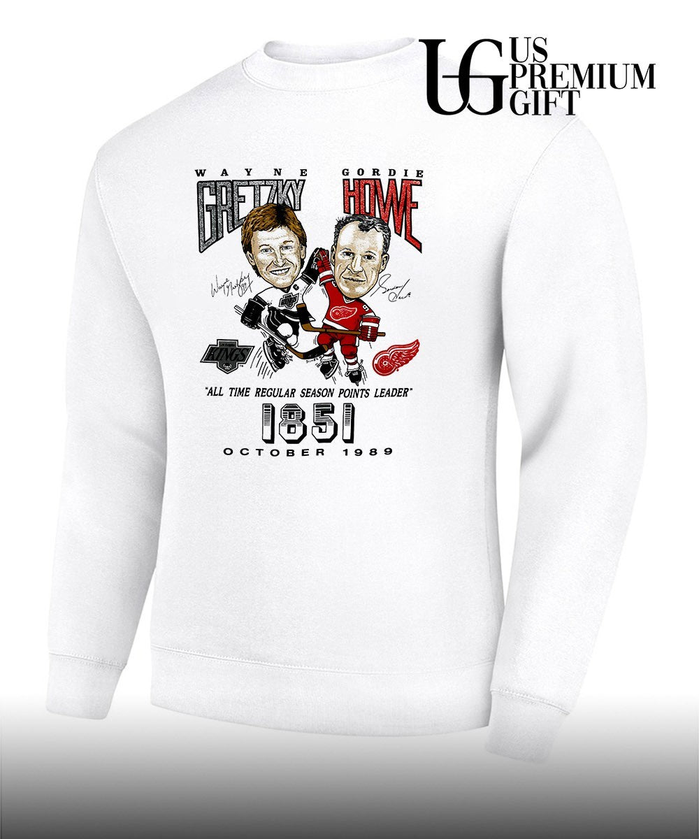 Wayne Gretzky vs Gordie Howe hockey all time regular season points leader 1851 caricature signature shirt