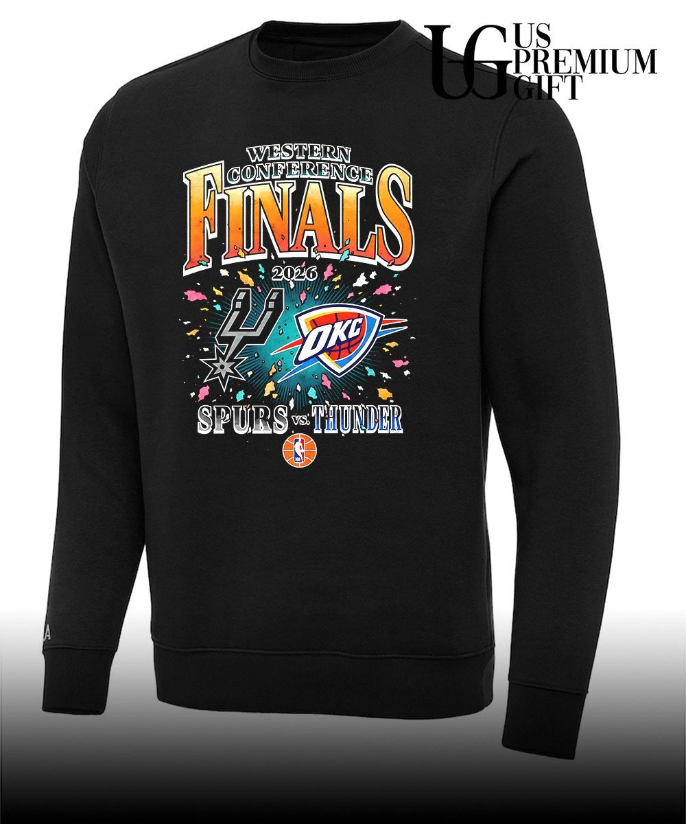 Western Conference Finals NBA 2026 San Antonio Spurs vs Oklahoma City Thunder basketball logo shirt