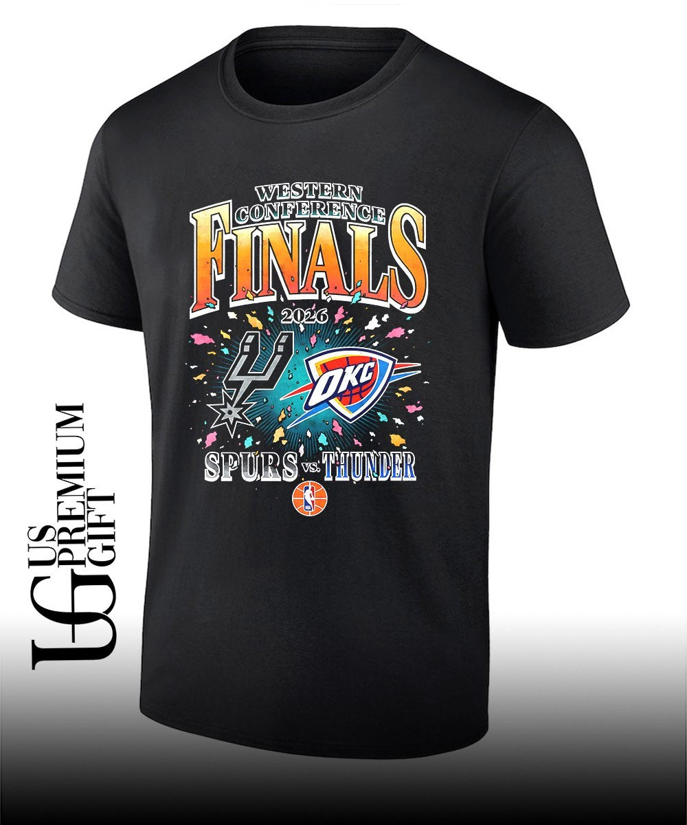 Western Conference Finals NBA 2026 San Antonio Spurs vs Oklahoma City Thunder basketball logo shirt