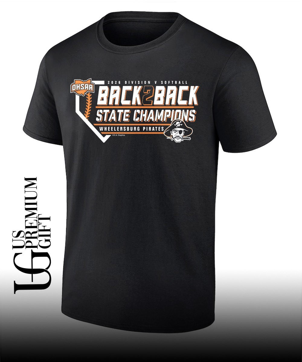 Wheelersburg Pirates 2026 OHSAA Division V Softball Back2Back State Champions shirt