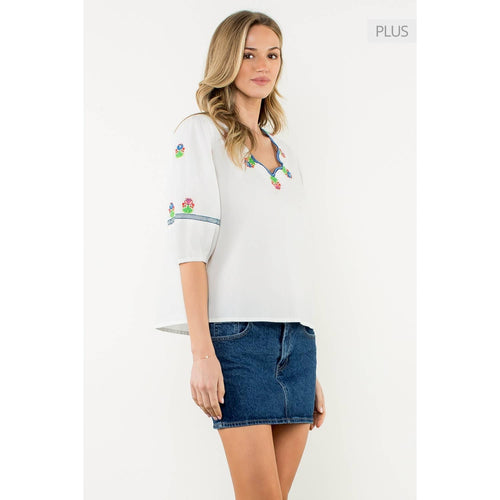 /Size Xl/ Short Sleeve Flower Embroidered Top