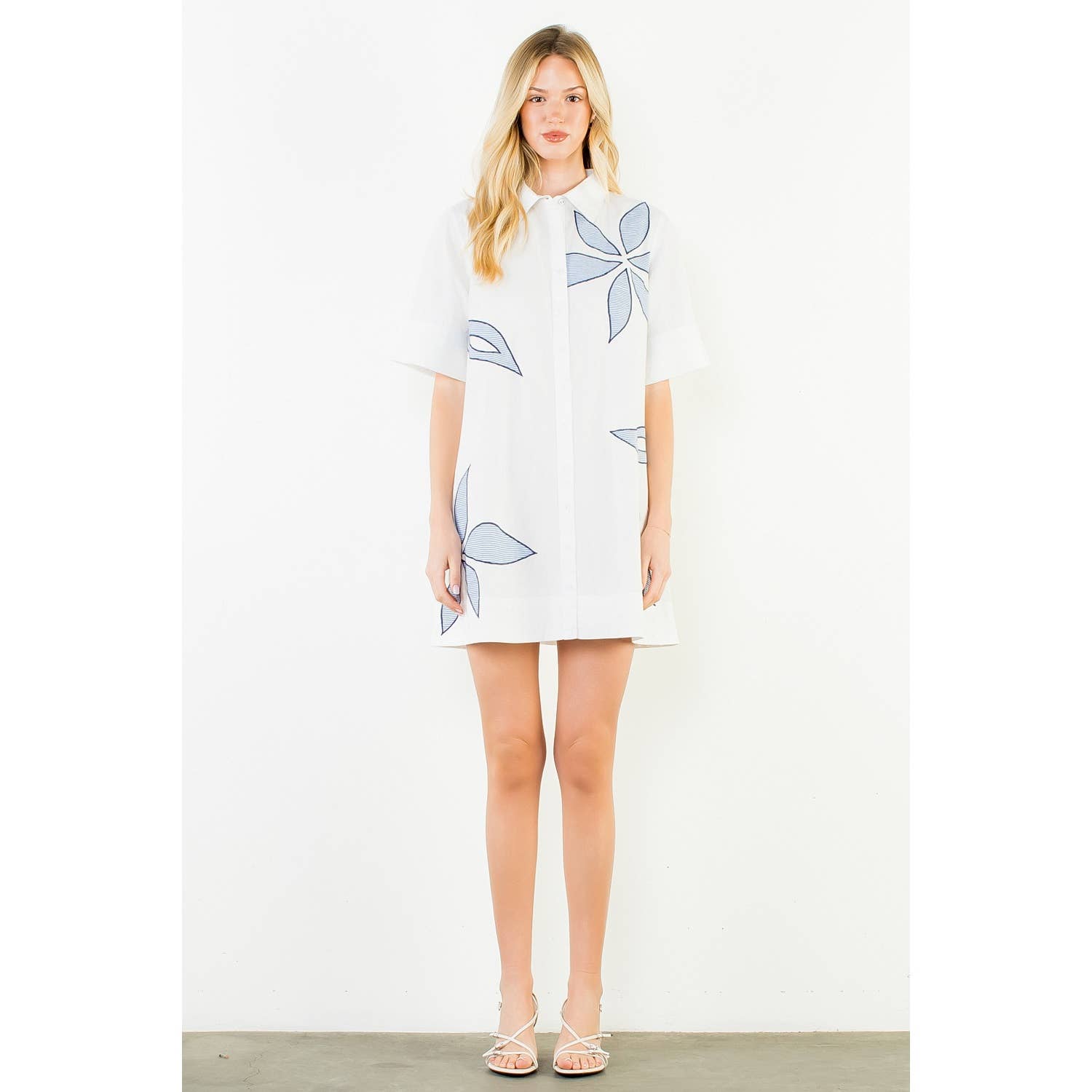 Short Sleeve Floral Embroidery Dress