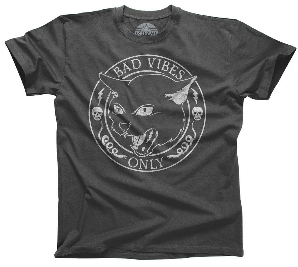 Men's Bad Vibes Only T-Shirt - Goth Shirt - Black Cat Shirt