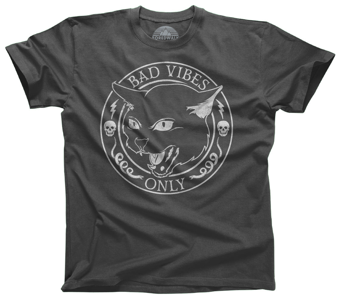 Men's Bad Vibes Only T-Shirt - Goth Shirt - Black Cat Shirt