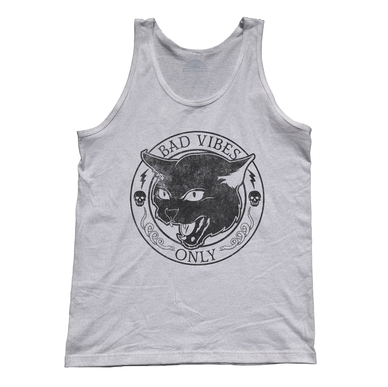 Unisex Bad Vibes Only Tank Top - Goth Shirt - Black Cat Shirt