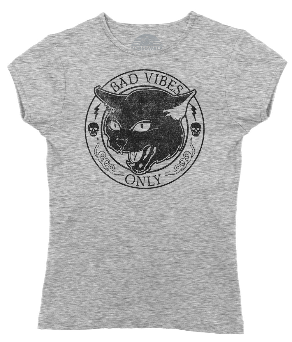 Women's Bad Vibes Only T-Shirt - Goth Shirt - Black Cat Shirt