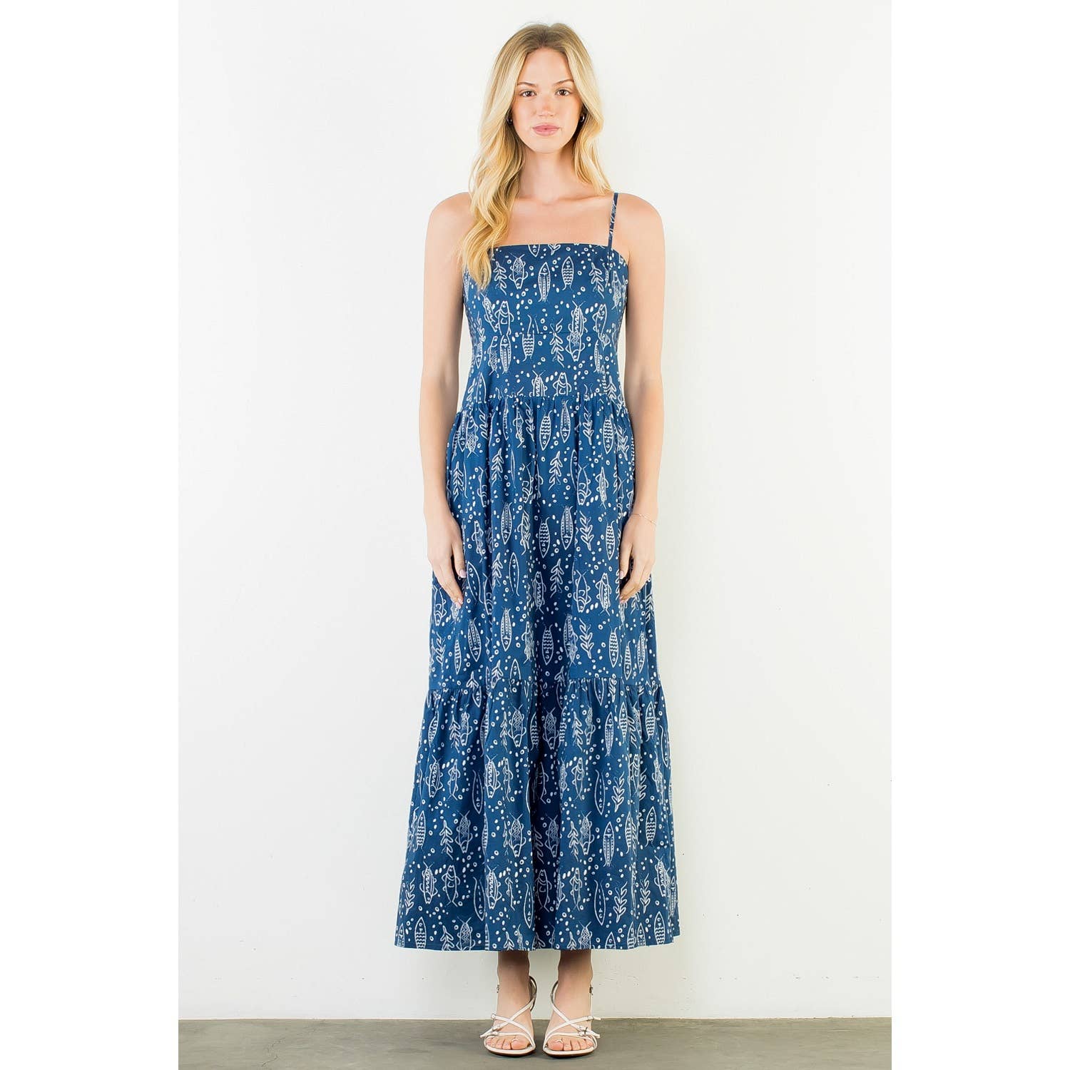 Fish Print Tiered Dress