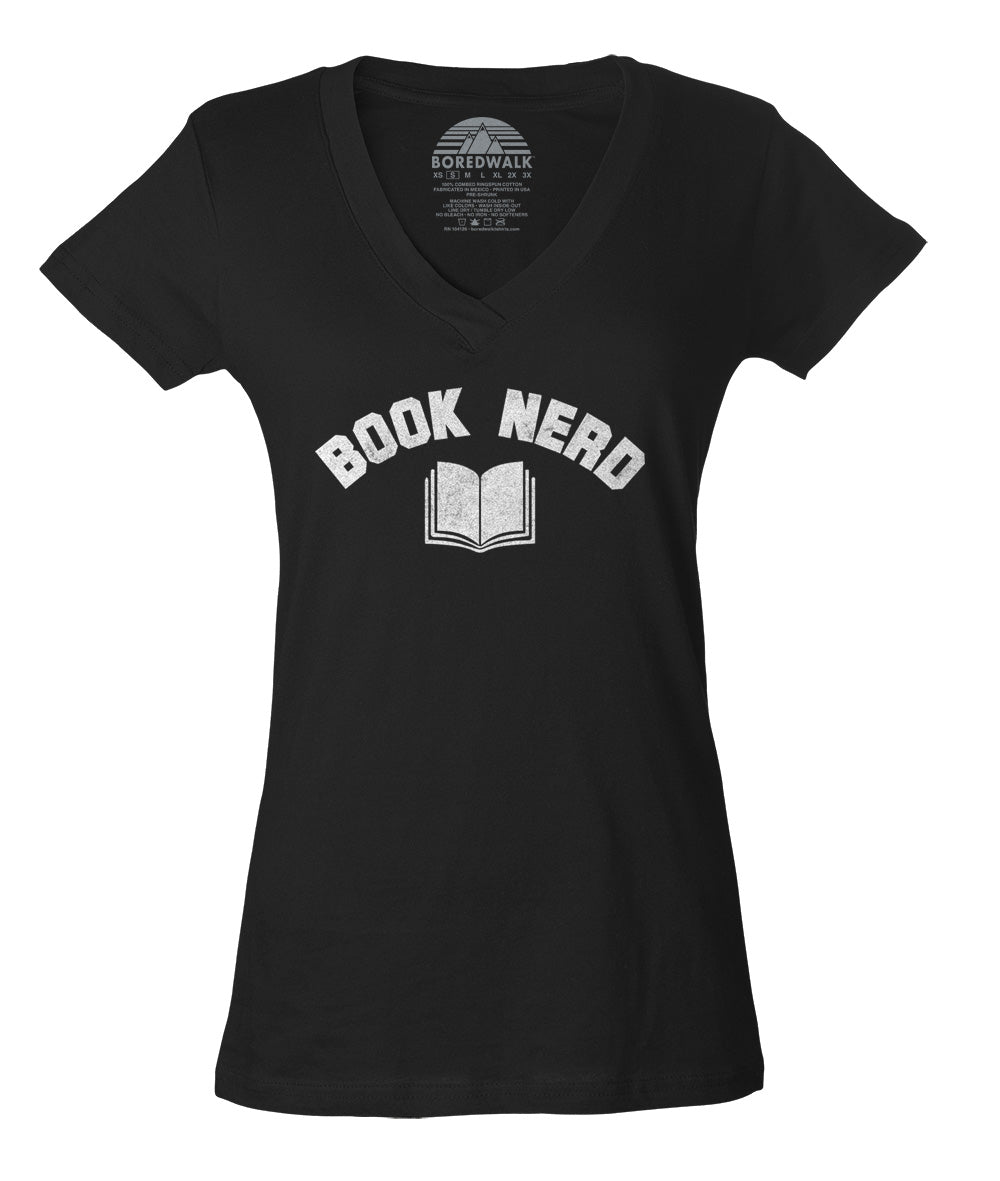 Women's Book Nerd Vintage Vneck T-Shirt Geeky Nerdy Literary