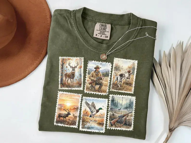 Vintage Hunting Outdoors Stamps Comfort Colors Tee