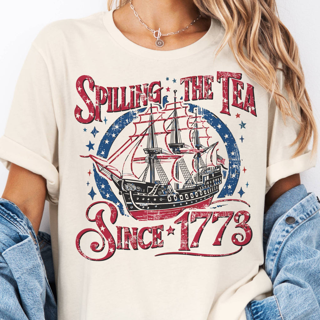 USA Spilling the Tea American 1776 Patriotic Graphic Tee