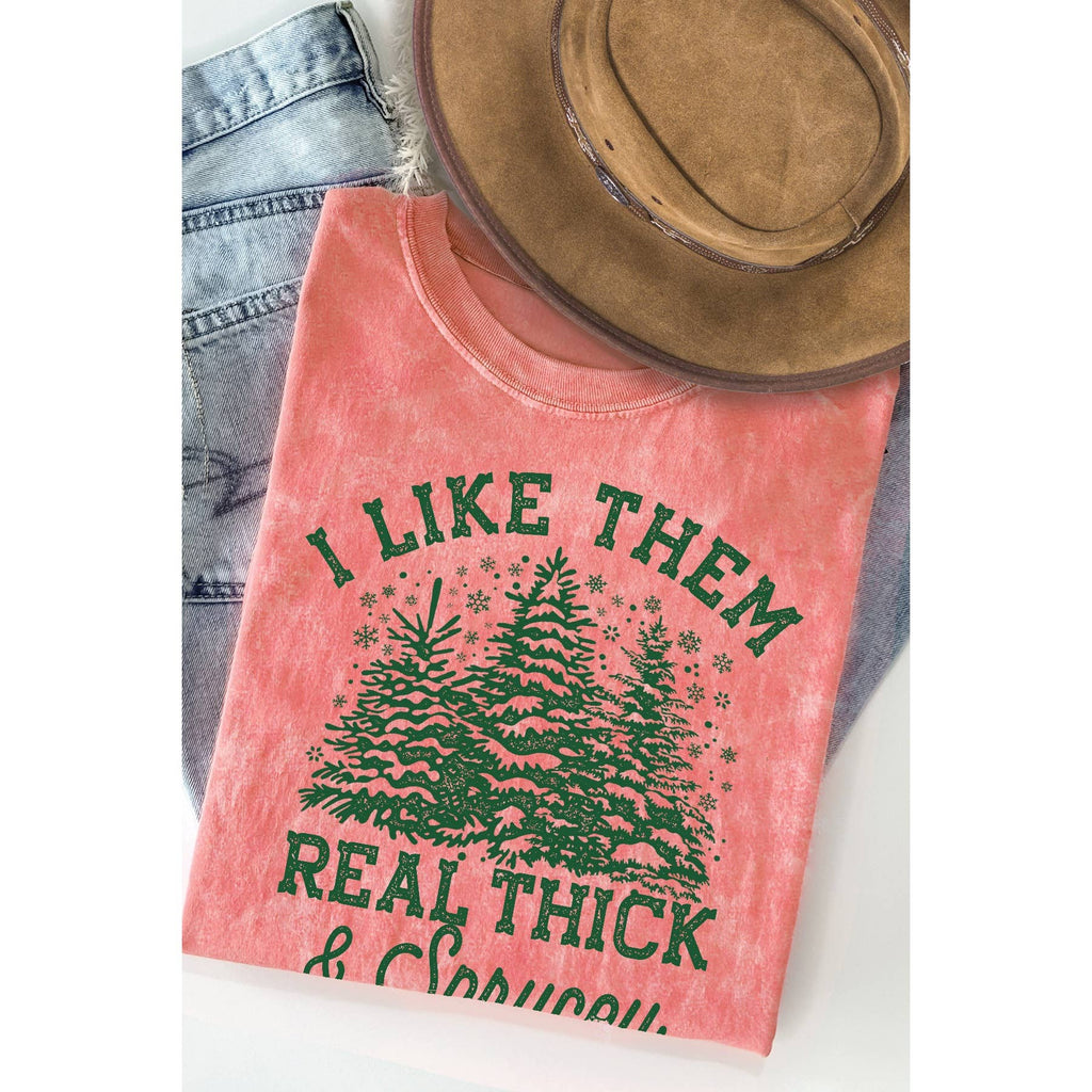 Christmas Tree I Like Them Real Thick Mineral Wash T Shirt