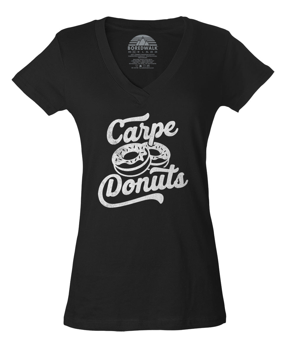 Women's Carpe Donuts Vneck T-Shirt - Funny Donut Shirt