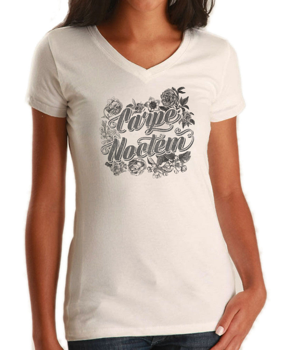 Women's Carpe Noctem Vneck T-Shirt - Goth Soft Grunge Boho Vampire Seize the Night