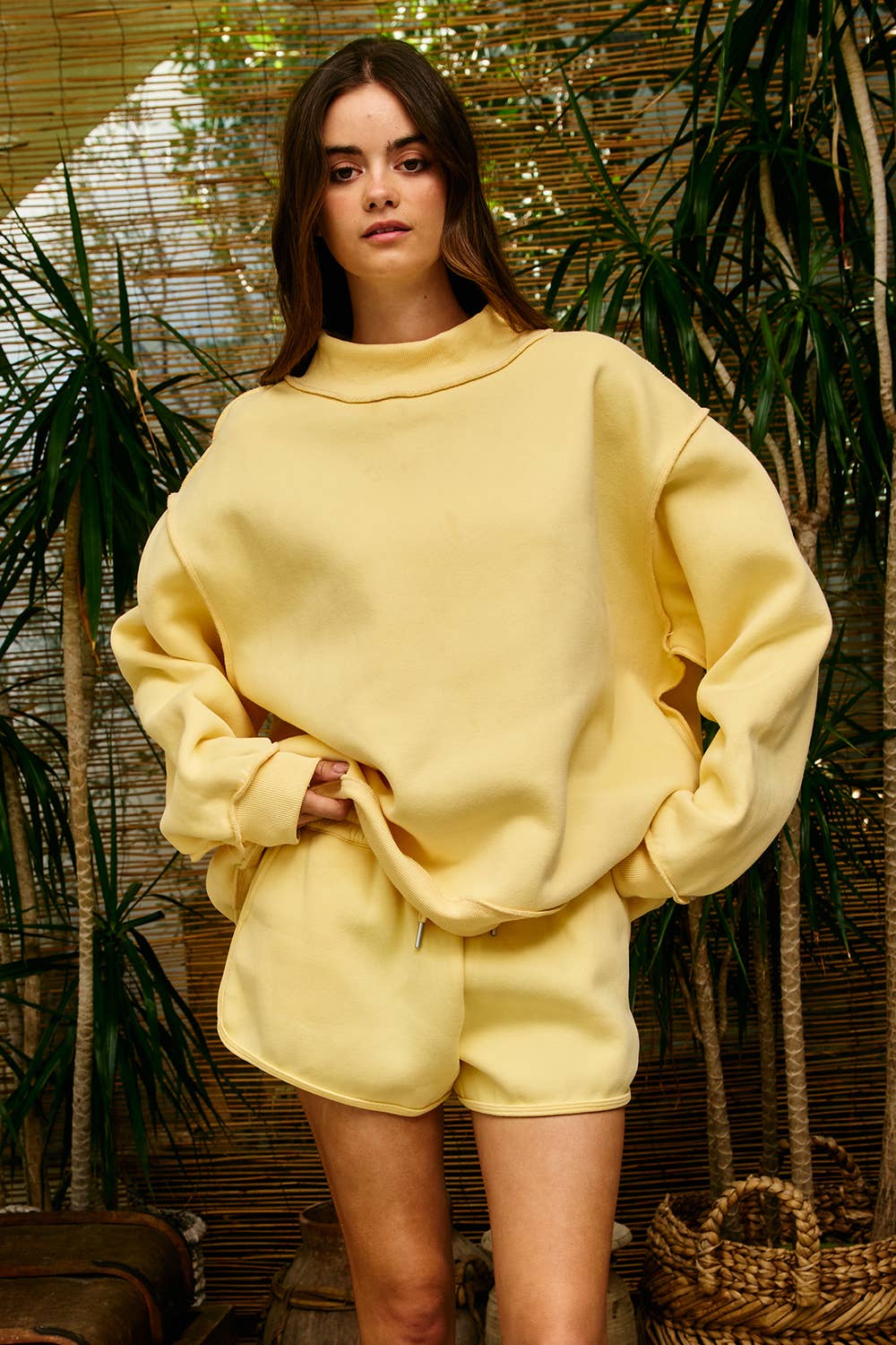 IT2594-BLANK2 | Solid Reversible Mock Neck Sweatshirt Top