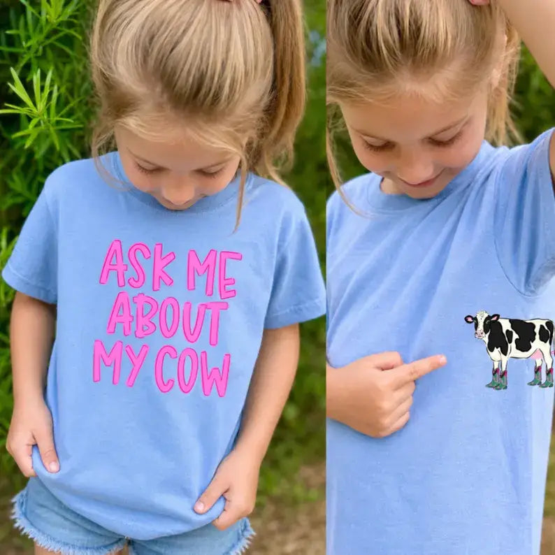 Ask Me About My Cow Kids Youth Funny Tee