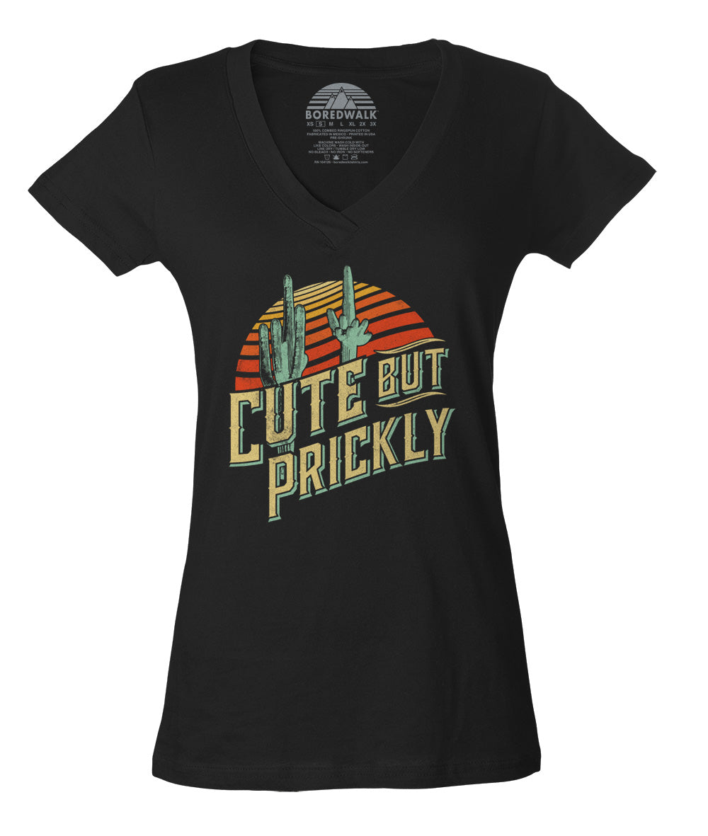 Women's Cute But Prickly Vneck T-Shirt - Cactus Shirt