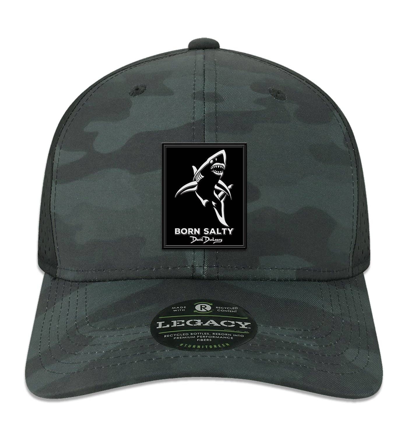 Born Salty Shark Deco Performance Black Camo Hat