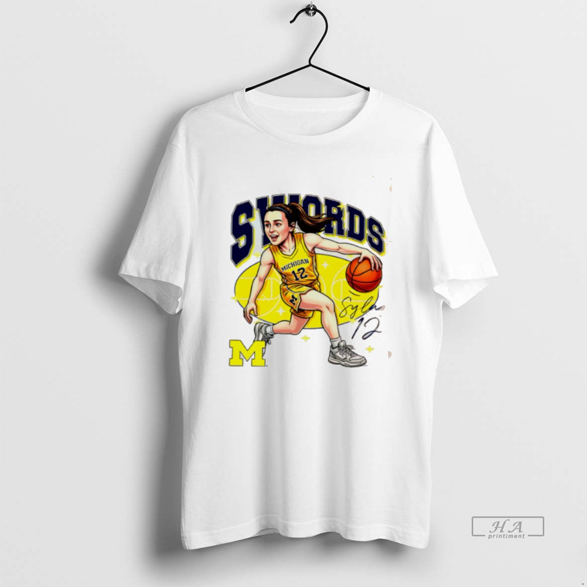 Official Syla Swords Michigan Basketball Signature Caricature T-Shirts, Hoodie, Sweatshirt | PopFlextees.com