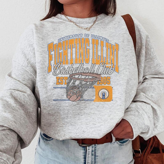 Vintage Illinois Fighting Illini NCAA Division I Men's Basketball Shirt, University of Illinois NCAA College Basketball Shirt, Crewneck, Cotton, Shirt