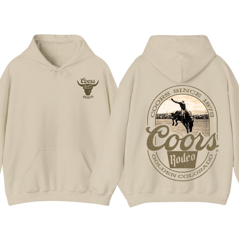 Coors Banquet Hoodie - Classic and Rugged Design Featuring Retro Coors Logo with Western Cowboy, Comfortable Black Unisex Hoodie for Everyday Wear Men