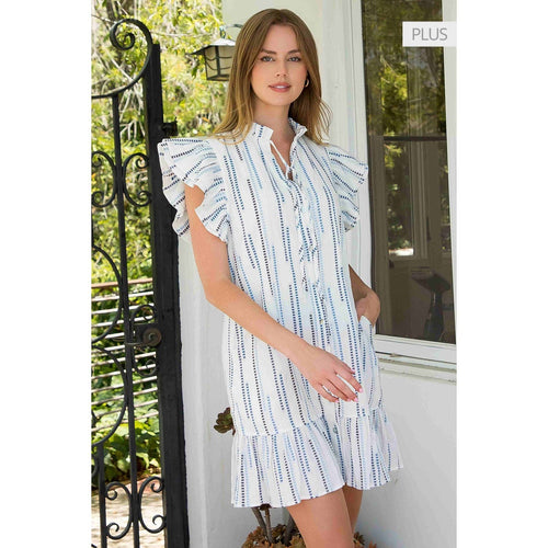 /Size Xl/ Flutter Sleeve Button Up Embroidered Dress