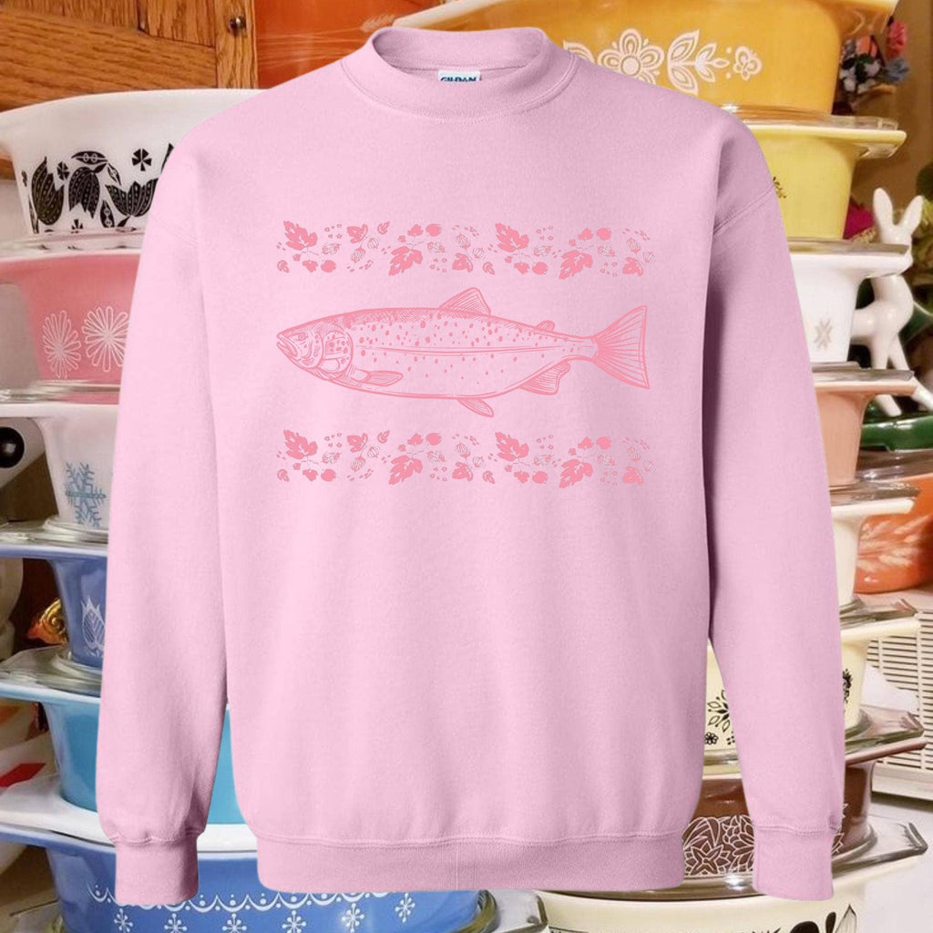 Floral Salmon Sweatshirt, Vintage Dish Pattern Sweatshirt