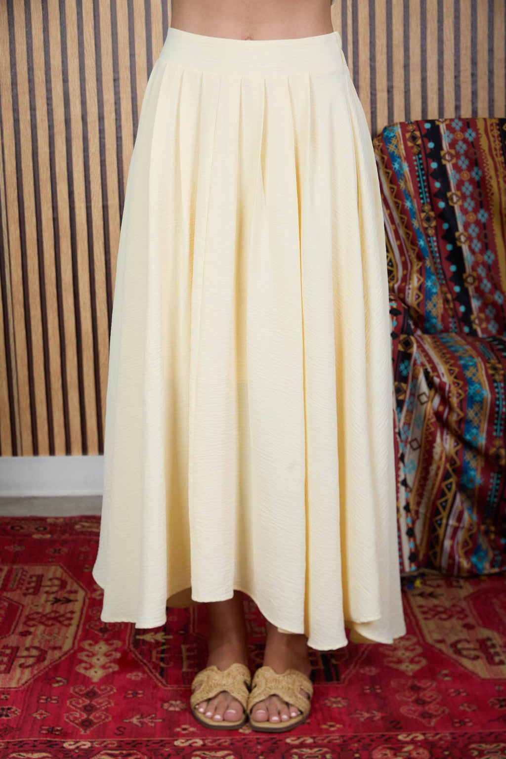 Box Pleated Midi Skirt