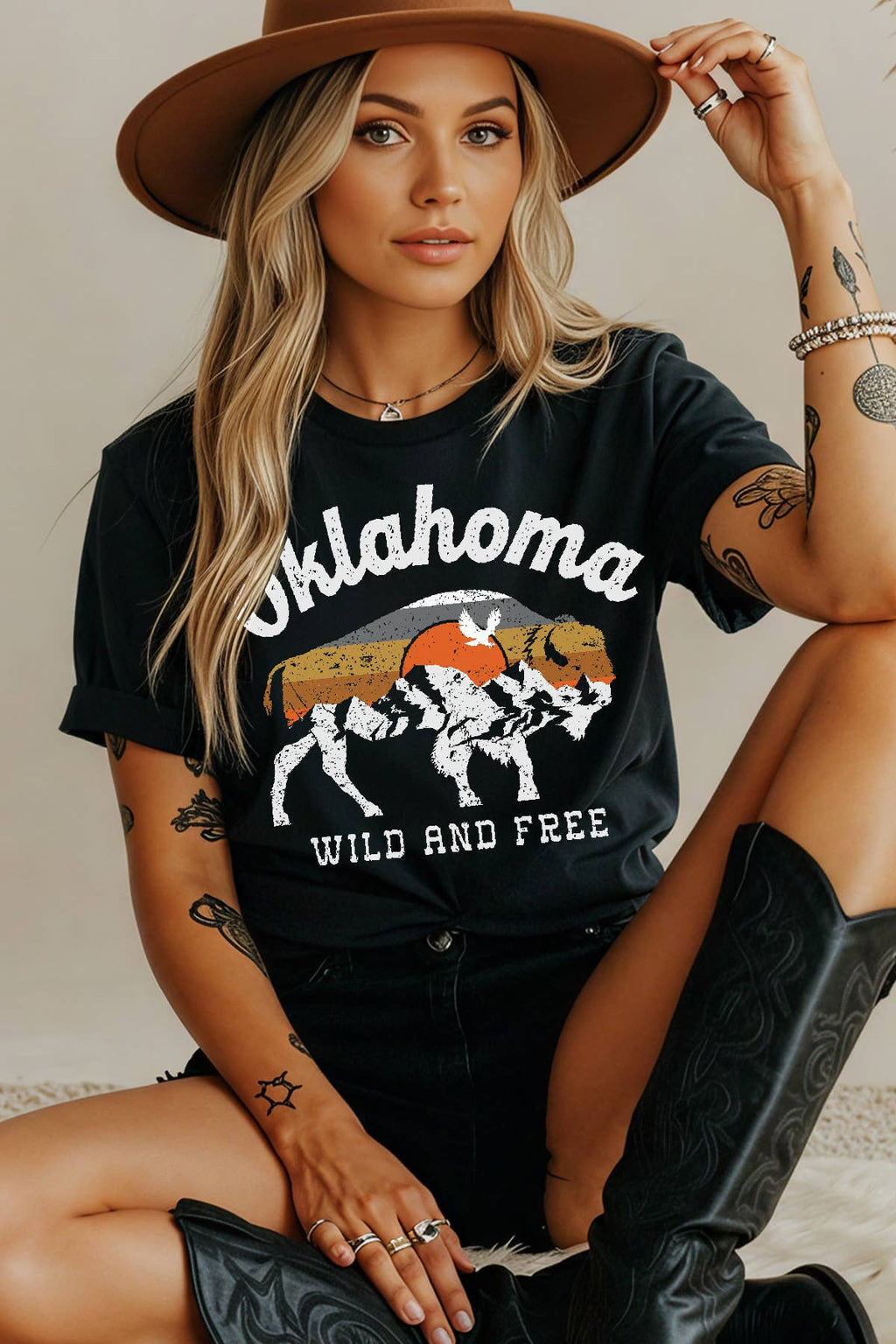 Women Oklahoma Graphic Print Short Sleeve Top