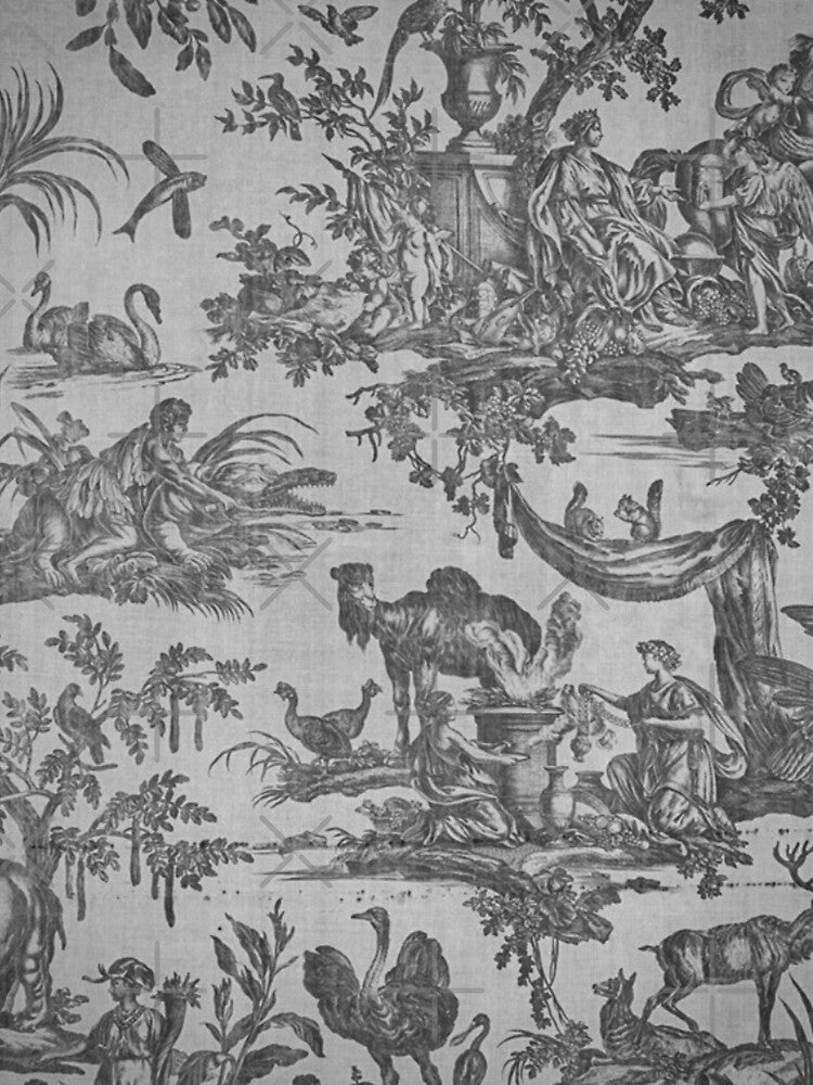 Toile de Jouy 18th Century French Print: Four Parts of the World is a Textile Pattern That Shows the World According to 1700 France. by Zandria Kajewski