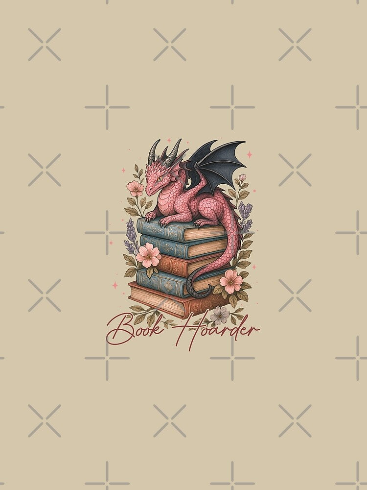 Book hoarder pink dragon and books by FatBirdie