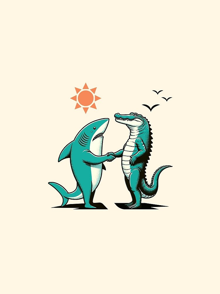 A shark and an alligator shaking hands by ArtBoyss