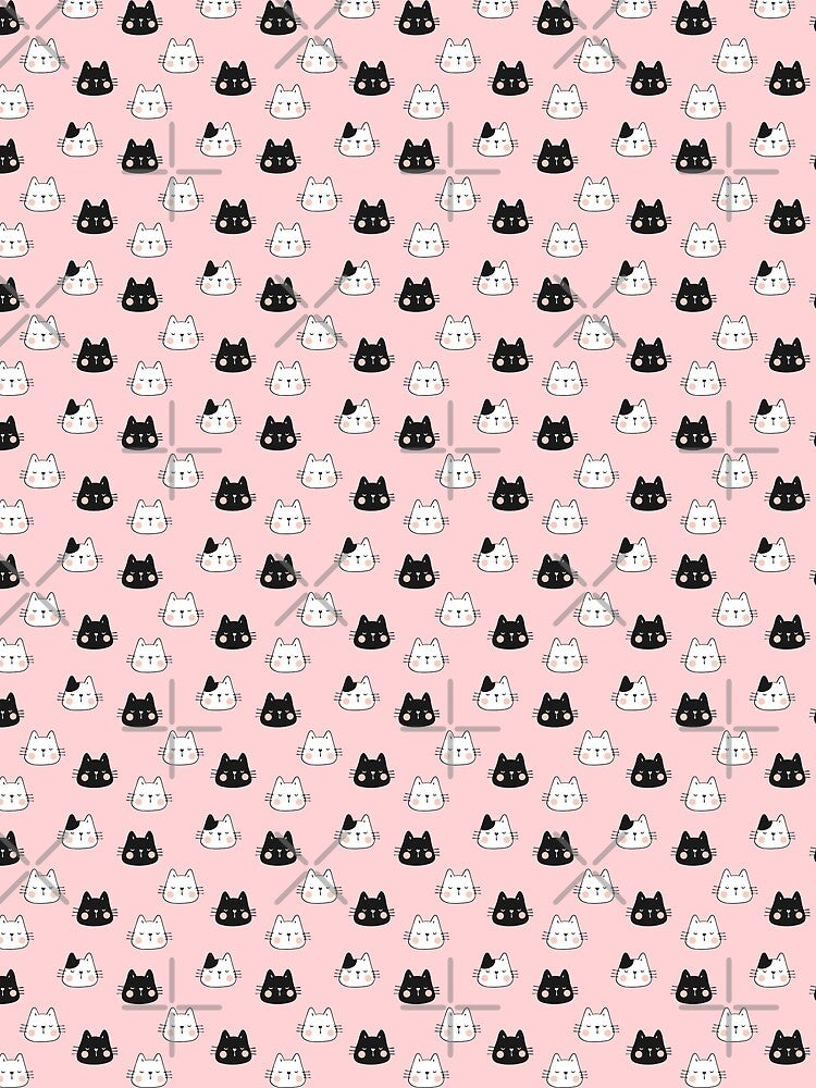 black and white cat Super cute pink floor For all cat lovers. by isaartboho