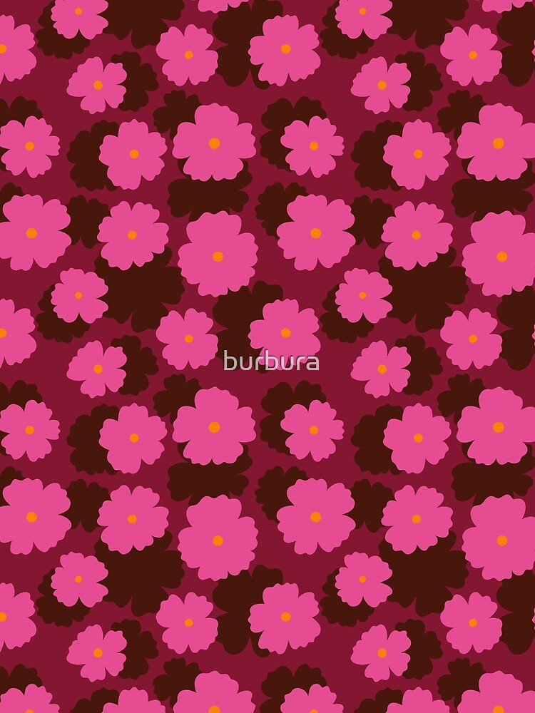 pink flowers on a burgundy background by burbura