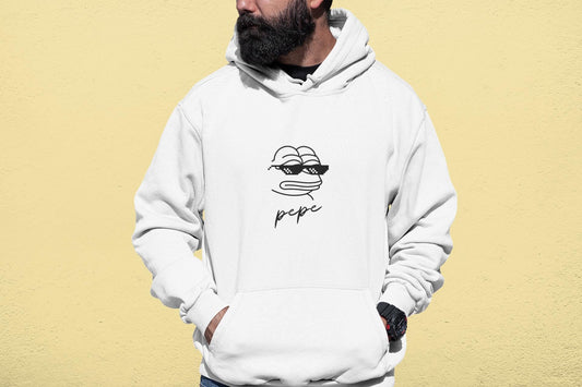 Pepe Memecoin Hoodie with Thug Life Sunglasses | Funny Crypto Meme Sweatshirt | Cryptocurrency Merch | Pepe Memecoin Hoodie for Traders