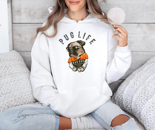 Pug Life Hoodie, Thug Life Oversize Sweatshirt, Unisex Pullover Dog Lover Gift, Pug Dog Mom & Dad Apparel, Funny Dog Oversized Sweat Shirt