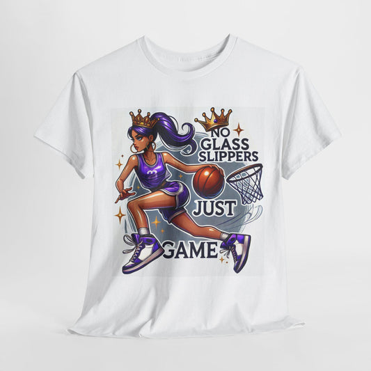 March Madness Purple Basketball Shirt - No Glass Slippers Just Game Tee - Crowned Female Athlete Gift - Unisex Fit T-Shirt - NCAA 2025