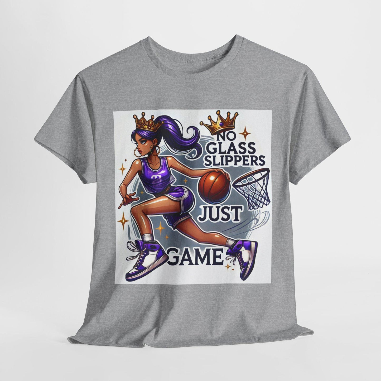 March Madness Purple Basketball Shirt - No Glass Slippers Just Game Tee - Crowned Female Athlete Gift - Unisex Fit T-Shirt - NCAA 2025