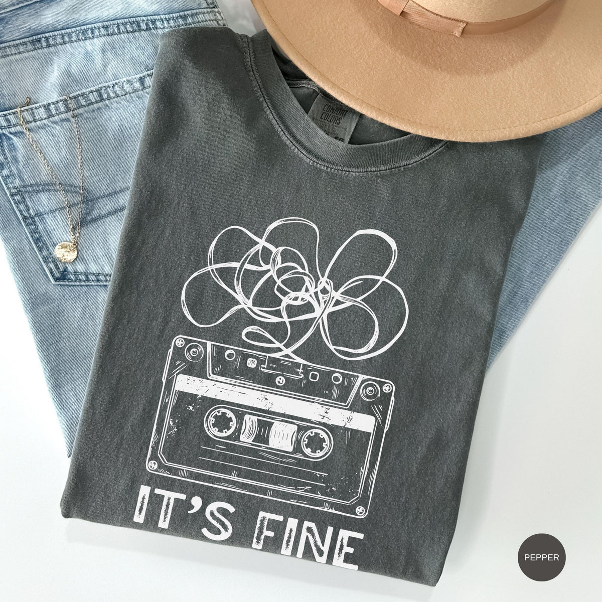 Comfort Colors 39 Fine Retro Cassette Tape Tee Mental Health Humor Anxiety 90s Music Lover Sarcastic (2)