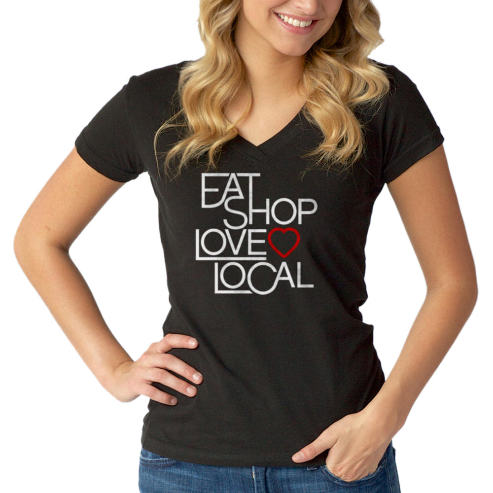 Women's Love Shop Eat Local Vneck T-Shirt