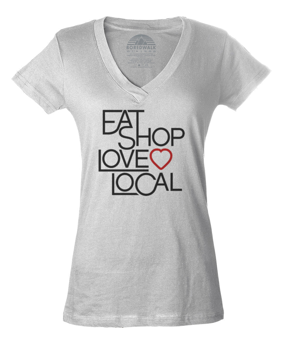 Women's Love Shop Eat Local Vneck T-Shirt