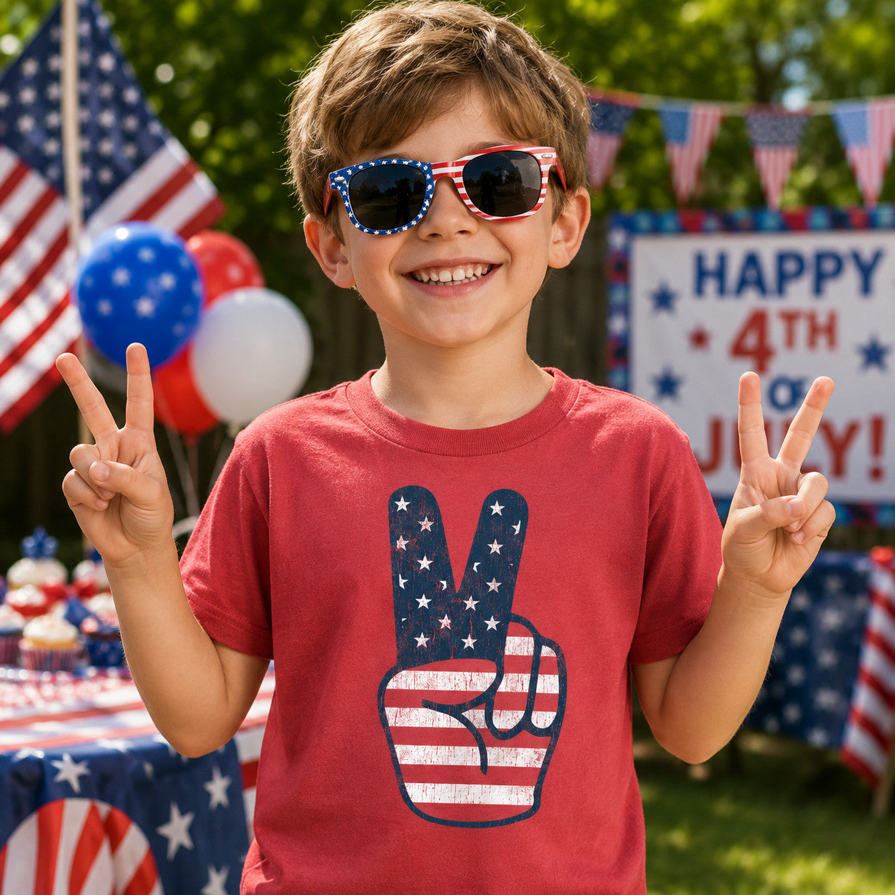 Peace Sign American Flag Youth T Shirt