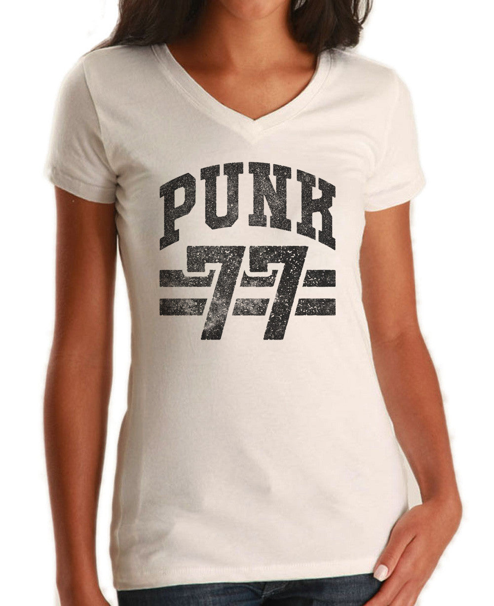 Women's Punk 77 Vneck T-Shirt - Alternative Music Punk Rock Grunge
