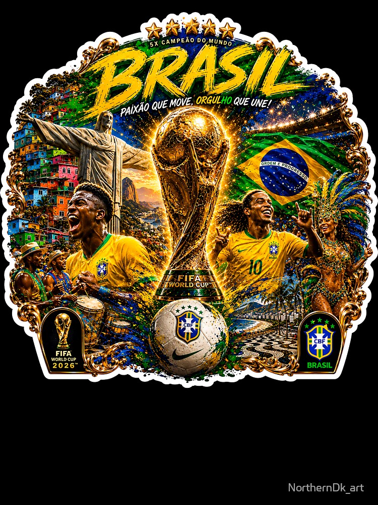 Brazil World Cup 2026 Sticker – Brazilian Football Passion, FIFA Trophy, Rio de Janeiro & Samba Celebration by NorthernDk_art