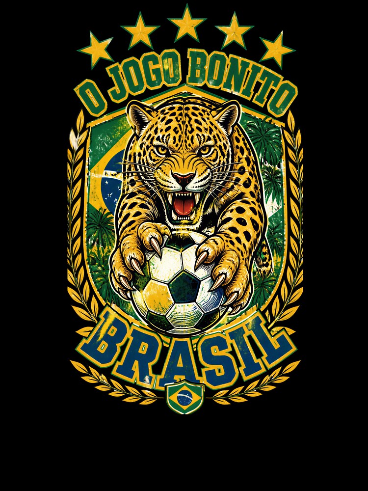 Brazil Soccer Jaguar - O Jogo Bonito Vintage  5 Stars Football Fan T-Shirt by 18-30