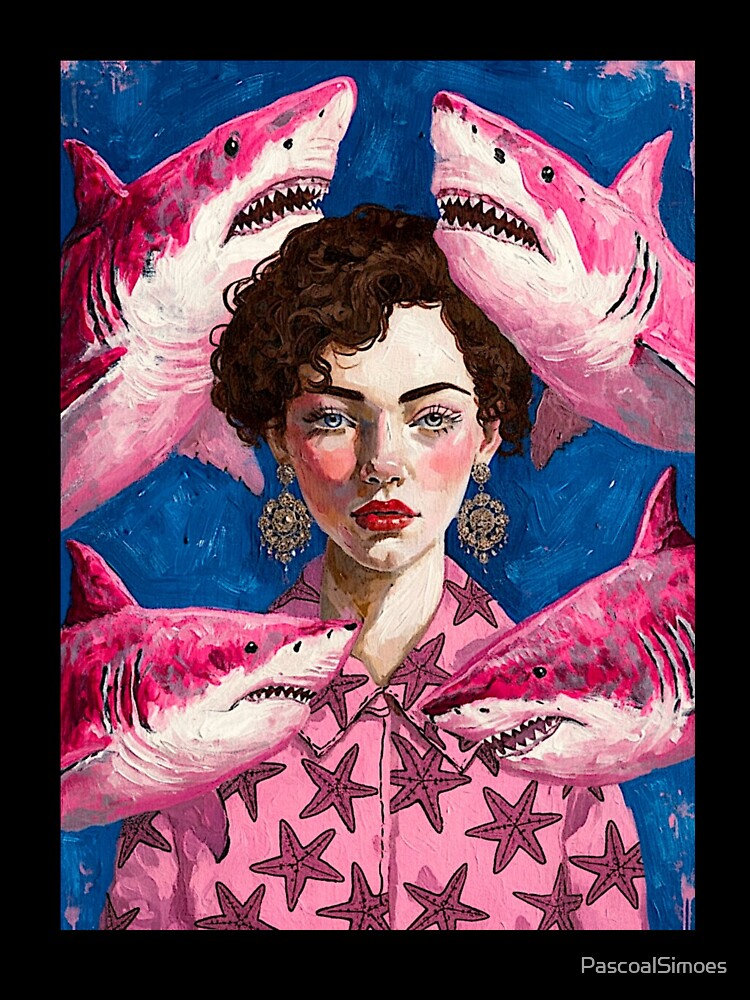 Girl surrounded by Pink sharks by PascoalSimoes